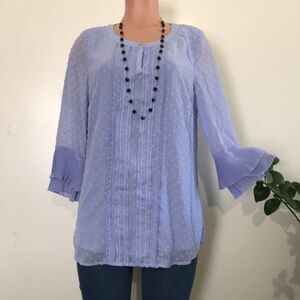 Isaac Mizrahi Clip Dot Blouse Pleated Cuffs
